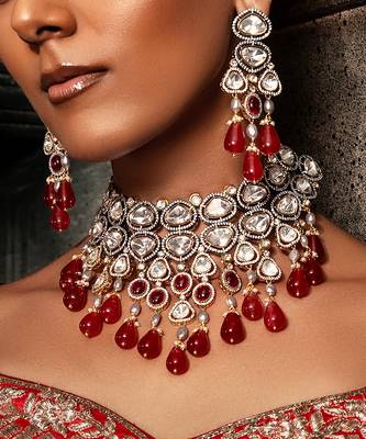 Red polki bridal agate choker set 2