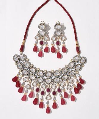Red polki bridal agate choker set 3