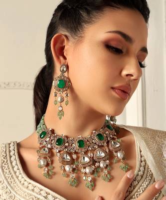 Green polki bridal necklace set 1