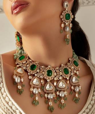 Green polki bridal necklace set 2