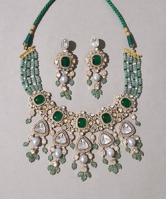 Green polki bridal necklace set 3