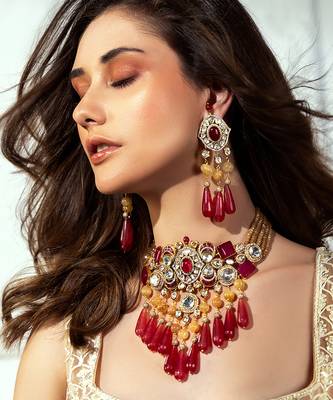 Tourmaline & polki bridal necklace set 1
