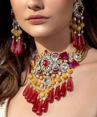 Tourmaline & polki bridal necklace set 2