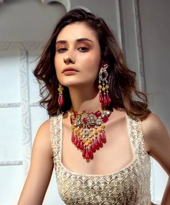 Tourmaline & polki bridal necklace set 3