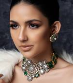 Green polki bridal choker set