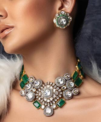 Green polki bridal choker set 2