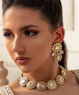 Gold polki bridal necklace set 4