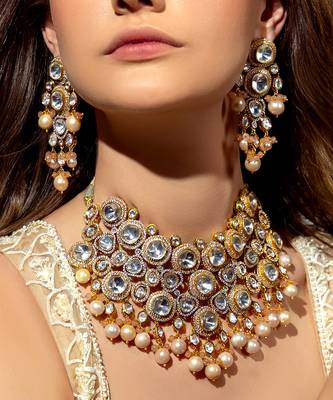 Baroque pearl & polki necklace set 3