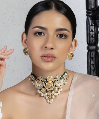 Transcendent polki and pearl choker set 1