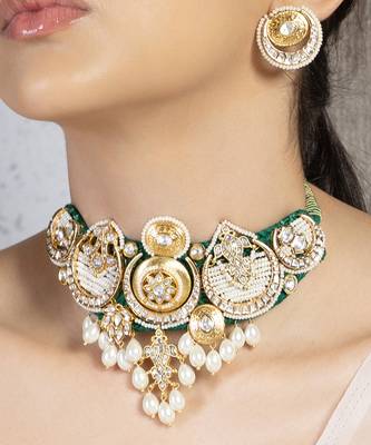 Transcendent polki and pearl choker set 2