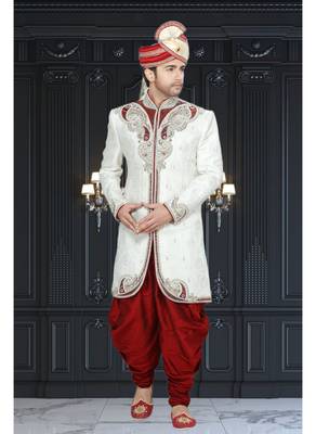 Off White Embroidered Jacquard Stitched Sherwani 2