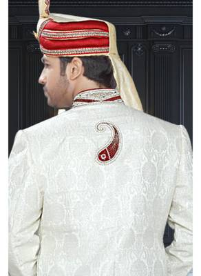 Off White Embroidered Jacquard Stitched Sherwani 4