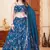 Rama Blue Digital Floral Printed Weightless Georgette Semi Stitched Floral Lehenga Crop Top