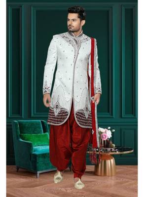 Off White Embroidered Jacquard Stitched Sherwani 2