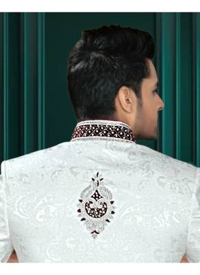 Off White Embroidered Jacquard Stitched Sherwani 4