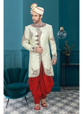 Yellow Embroidered Jacquard Stitched Sherwani 2