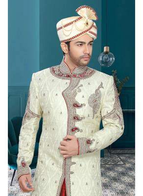 Yellow Embroidered Jacquard Stitched Sherwani 3