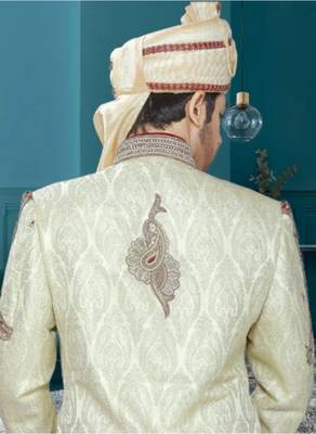 Yellow Embroidered Jacquard Stitched Sherwani 4