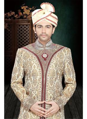 Gold Embroidered Jacquard Stitched Sherwani 3
