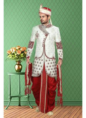 Off White Embroidered Jacquard Stitched Sherwani 2