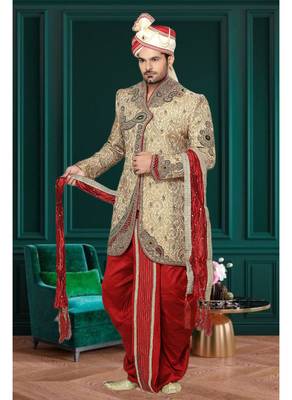 Gold Embroidered Jacquard Stitched Sherwani 2