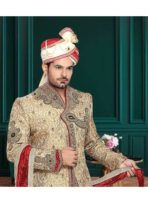 Gold Embroidered Jacquard Stitched Sherwani 3