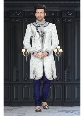 White Embroidered Brocade Stitched Sherwani 2