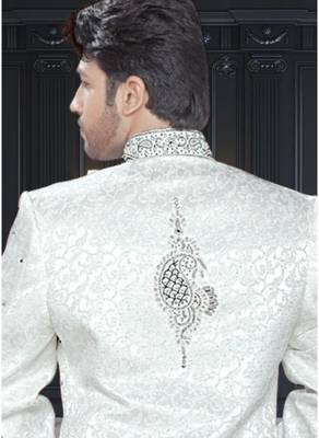 White Embroidered Brocade Stitched Sherwani 4