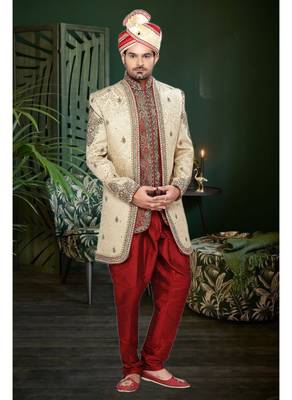 Gold Embroidered Jacquard Stitched Sherwani 2