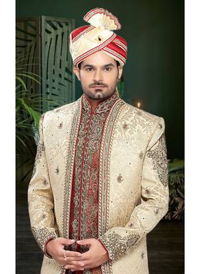 Gold Embroidered Jacquard Stitched Sherwani 3