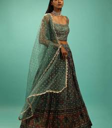 green silk sequin embroidered lehenga set choli with dupatta