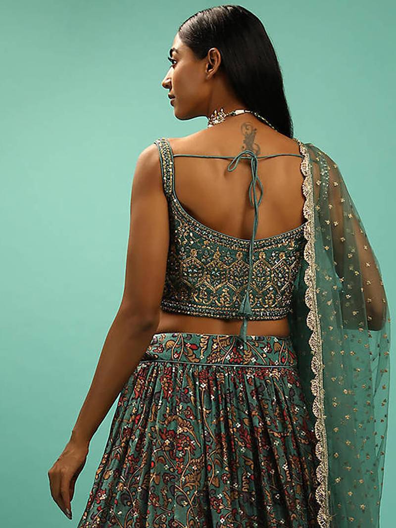 Green Silk Sequin Embroidered Lehenga Choli
