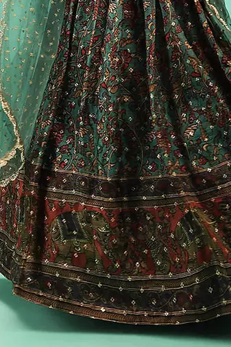 green silk sequin embroidered lehenga set choli with dupatta