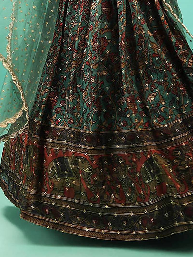 Green Silk Sequin Embroidered Lehenga Choli