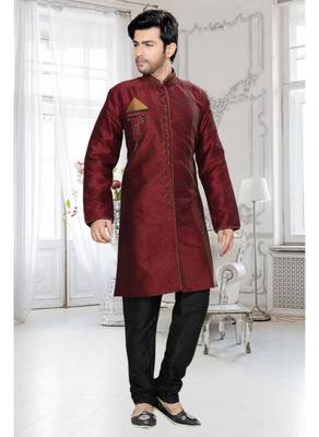 Maroon Embroidered Art Silk Stitched Sherwani 2