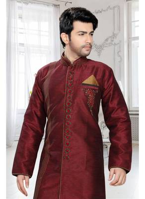 Maroon Embroidered Art Silk Stitched Sherwani 3