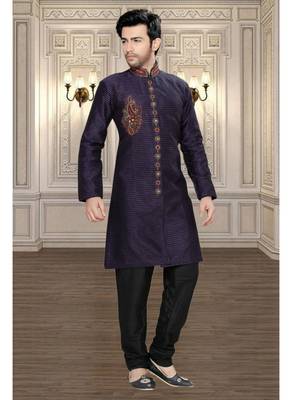 Blue Embroidered Art Silk Stitched Sherwani 2