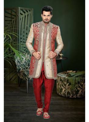 Gold Embroidered Jaquard Stitched Sherwani 2