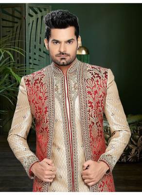 Gold Embroidered Jaquard Stitched Sherwani 3