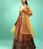 Yellow Silk Embroidered Handwork Lehenga Choli and Dupatta Set