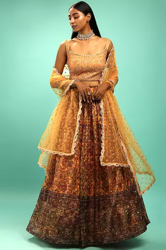 yellow silk embroidered handwork lehenga set choli with dupatta and dupatta 
