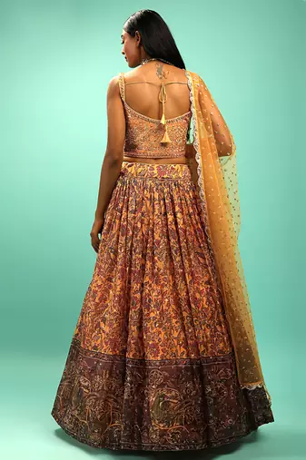 yellow silk embroidered handwork lehenga set choli with dupatta and dupatta 