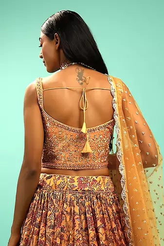 yellow silk embroidered handwork lehenga set choli with dupatta and dupatta 