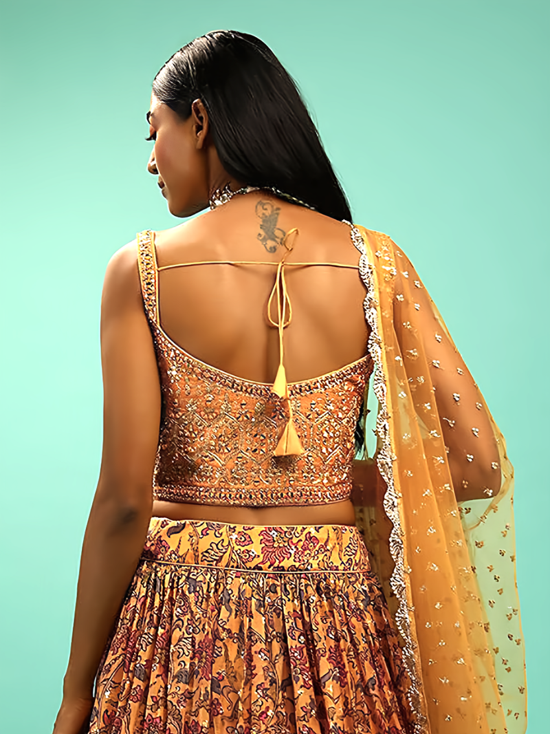 Yellow Silk Embroidered Handwork Lehenga Choli and Dupatta Set