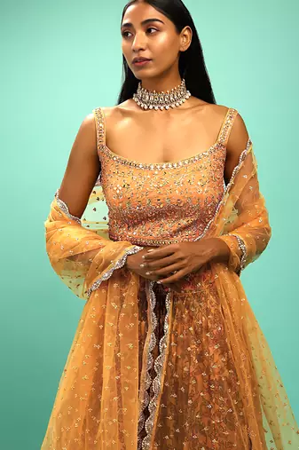 yellow silk embroidered handwork lehenga set choli with dupatta and dupatta 