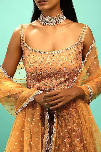 yellow silk embroidered handwork lehenga set choli with dupatta and dupatta 