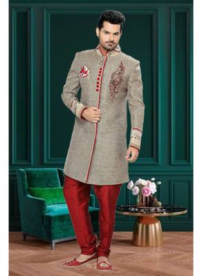 Brown Embroidered Jute Stitched Sherwani 2