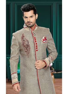 Brown Embroidered Jute Stitched Sherwani 3