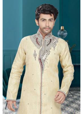 Gold Embroidered Jaquard Stitched Sherwani 3
