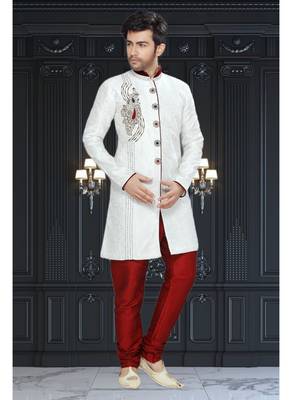 Off White Embroidered Jaquard Stitched Sherwani 2